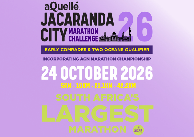 aQuellé Jacaranda City Marathon Challenge poster, 24 October 2026