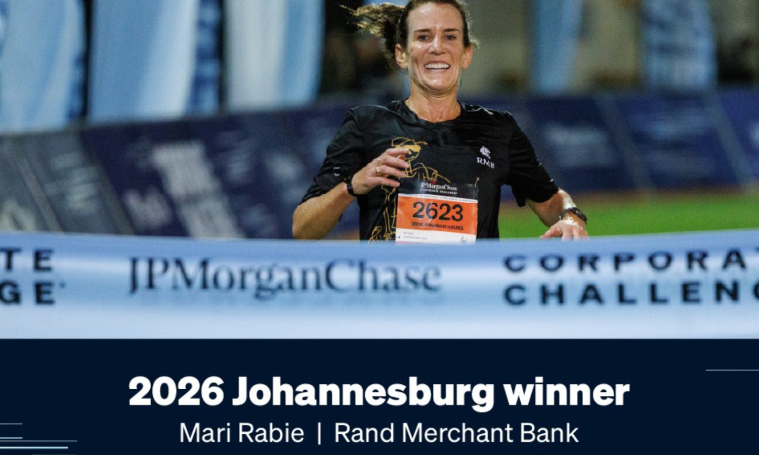 2026 JPMorganChase Corporate Challenge Joburg: women's race winner at the finish
